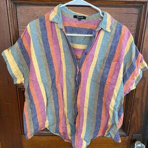 Madewell rainbow linen/cotton shirt with short sleeves
